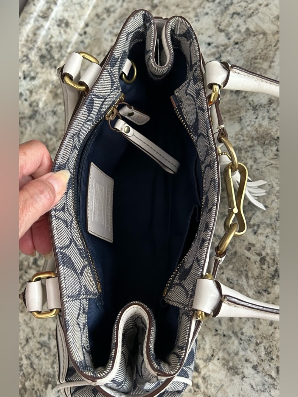 Coach Signature Rare Denim Collection Optic Blue White Hampton Satchel Handbag - Picture 13 of 16